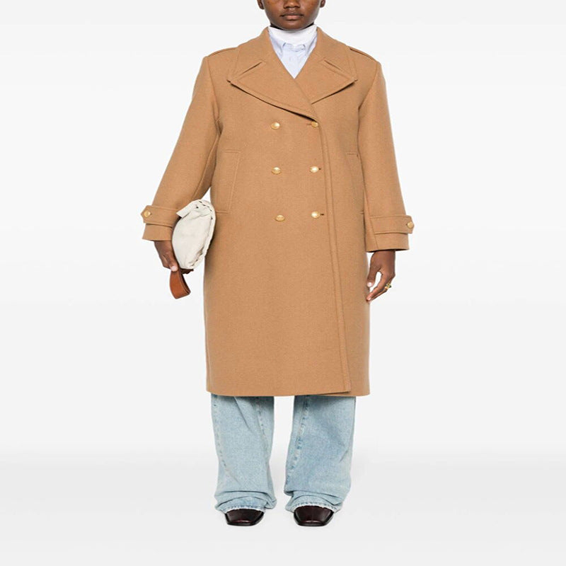 Women's Double-breasted Oversized Wool Blend Coat with Distinctive Lapels and Adjustable Cuffs Mune Fashion