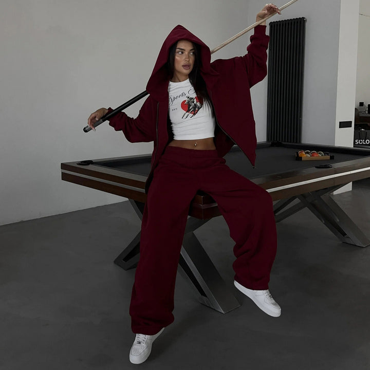 Women's Casual Zip Lounge Set with Oversized Hoodie and Tailored Relax Jogging Pants Mune Fashion