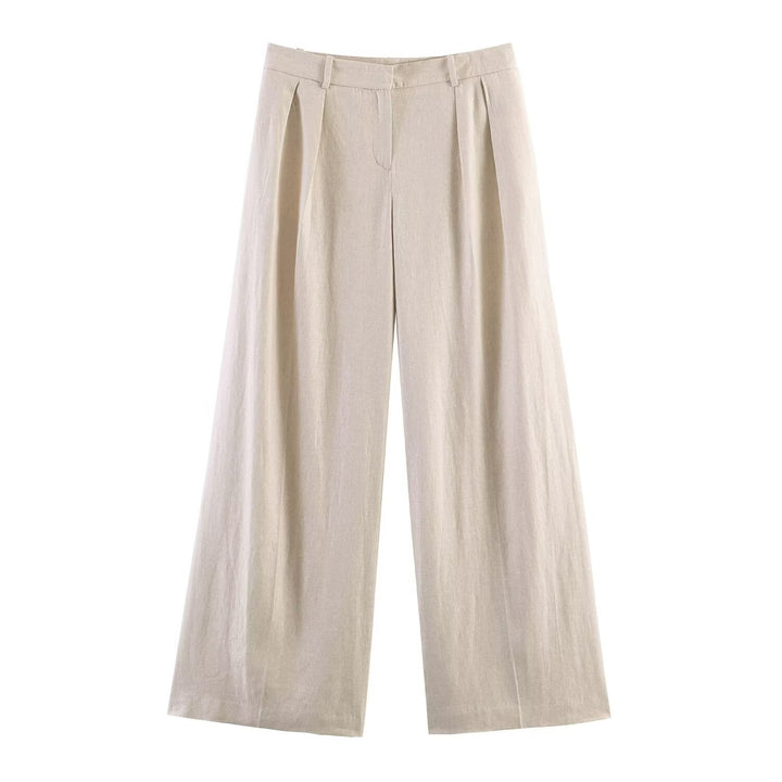 Women's Loose Linen Trousers with Pleats and Wide Palazzo Cut Mune Fashion