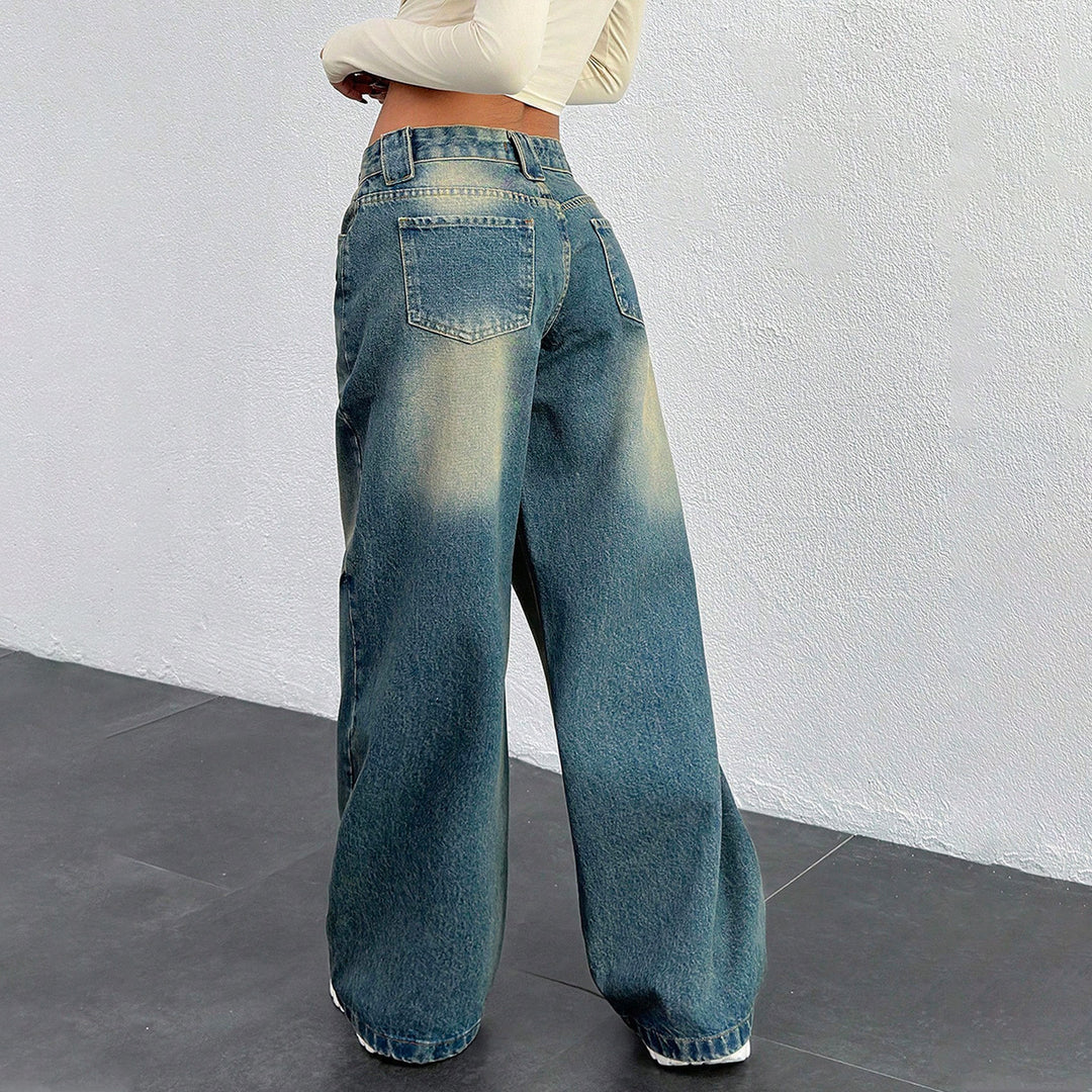 Women's Baggy Jeans with Wide Leg and Vintage Wash Mune Fashion