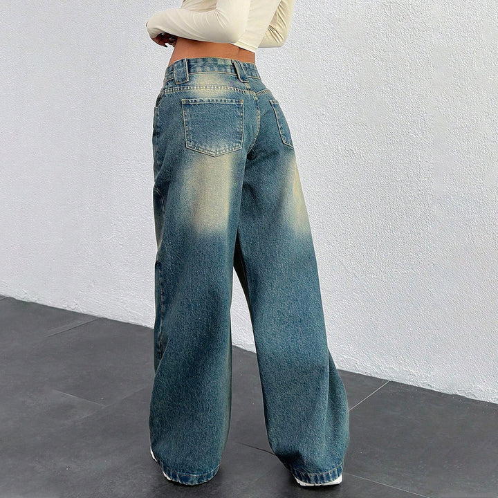 Women's Baggy Jeans with Wide Leg and Vintage Wash Mune Fashion