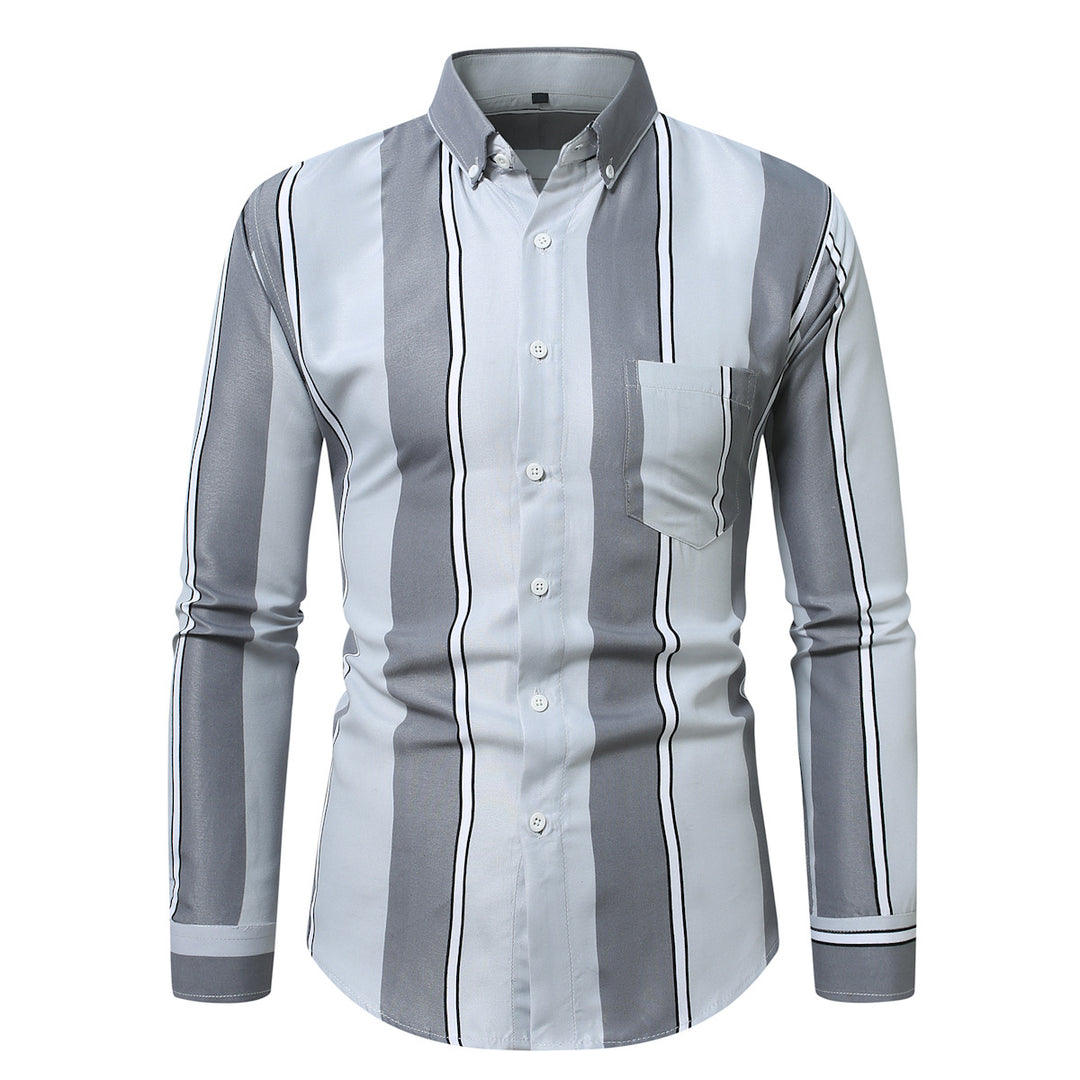 Men's fitted long sleeve shirt with vertical stripe pattern and button-down collar Mune Fashion