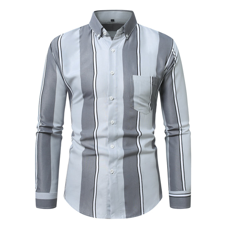 Men's fitted long sleeve shirt with vertical stripe pattern and button-down collar Mune Fashion