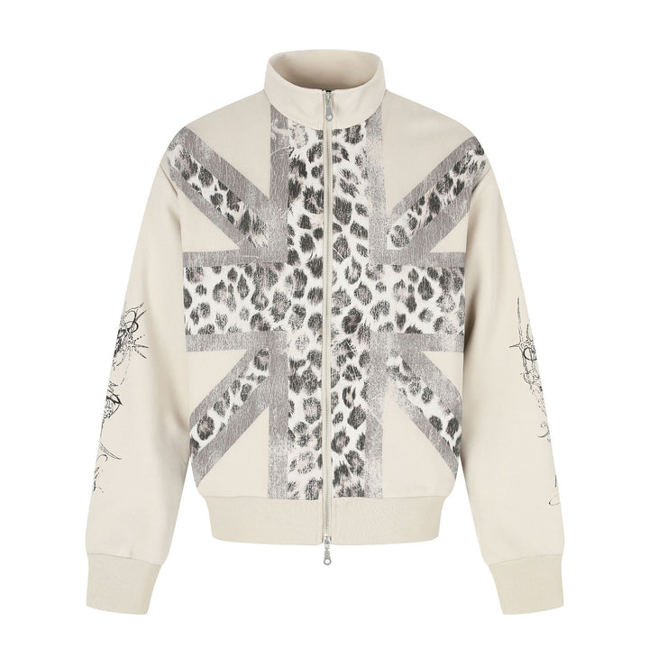 Women's Oversized Sweat Jacket with Stand-up Collar and Leopard Print Mune Fashion
