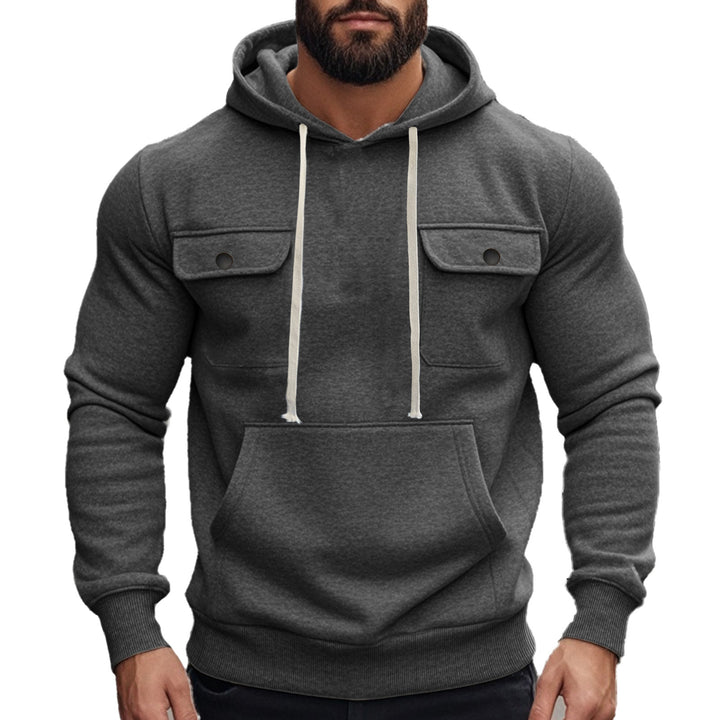 Men's sporty hoodie with patch flap pockets, kangaroo pocket, and narrow hem Mune Fashion