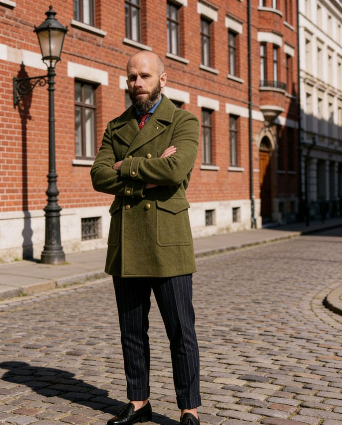 Men's Double-Breasted Peacoat made of Wool Blend with Metal Buttons and Flap Pockets Mune Fashion