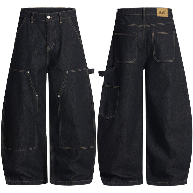 Men's Wide-Cut Carpenter Denim Palazzo Pants with Distinctive Seam Panels Mune Fashion