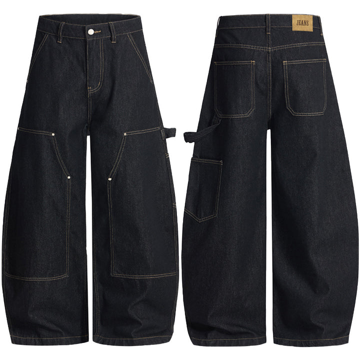 Men's Wide-Cut Carpenter Denim Palazzo Pants with Distinctive Seam Panels Mune Fashion