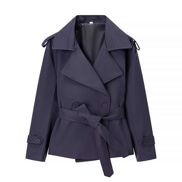 Women's Short Trench Coat with Belt and Double Breasted Mune Fashion