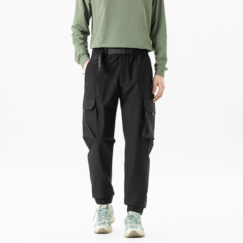 Men's Lightweight Outdoor Cargo Pants in Jogger Style with Integrated Web Belt and Elastic Ankle Mune Fashion
