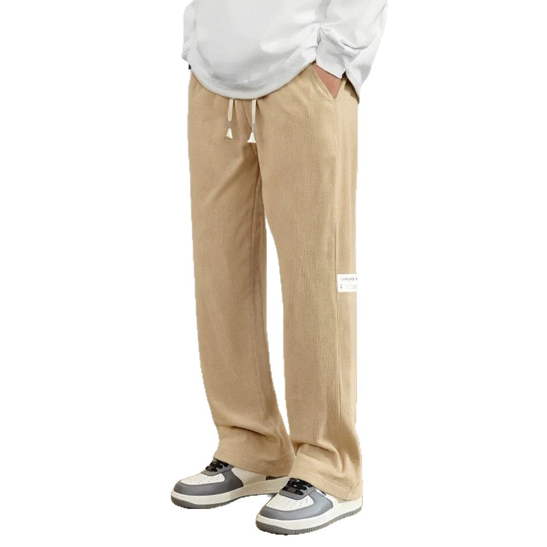 Men's wide cord pants in relaxed fit with drawstring, straight leg & label patch Mune Fashion