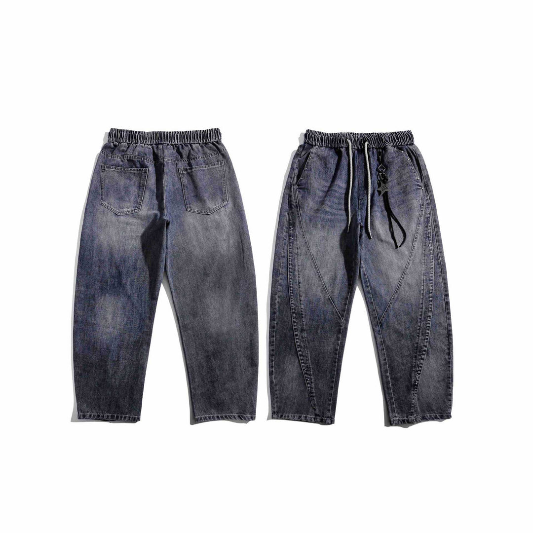 Ladies Jeans Jogger with elastic waistband, decorative seams and carabiner detail Mune Fashion