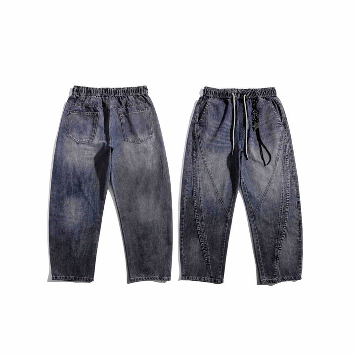 Ladies Jeans Jogger with elastic waistband, decorative seams and carabiner detail Mune Fashion