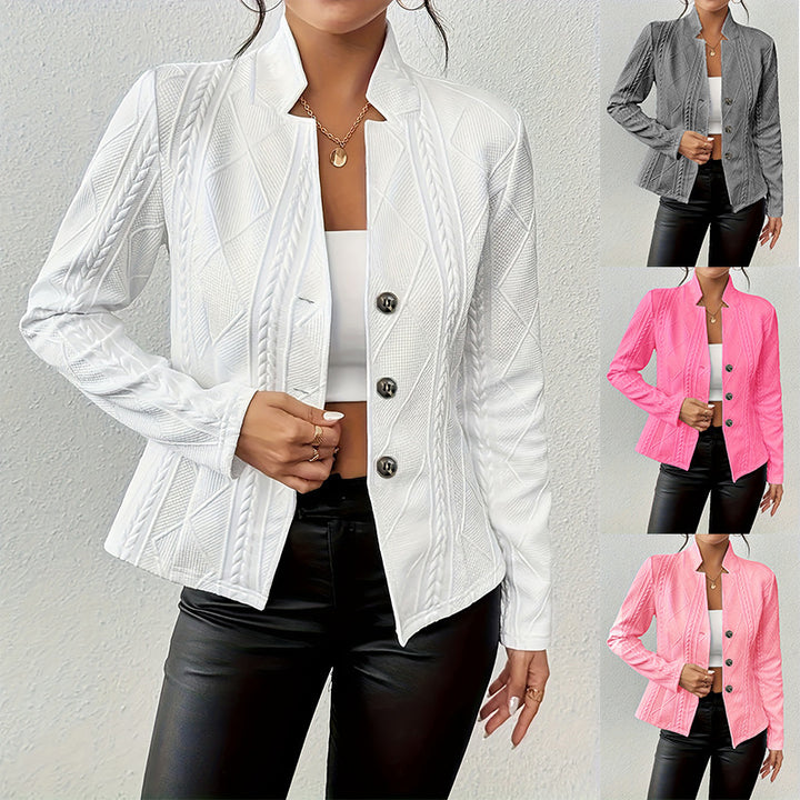 Women nan tailored structured blazer with stand-up collar and braid application Mune Fashion