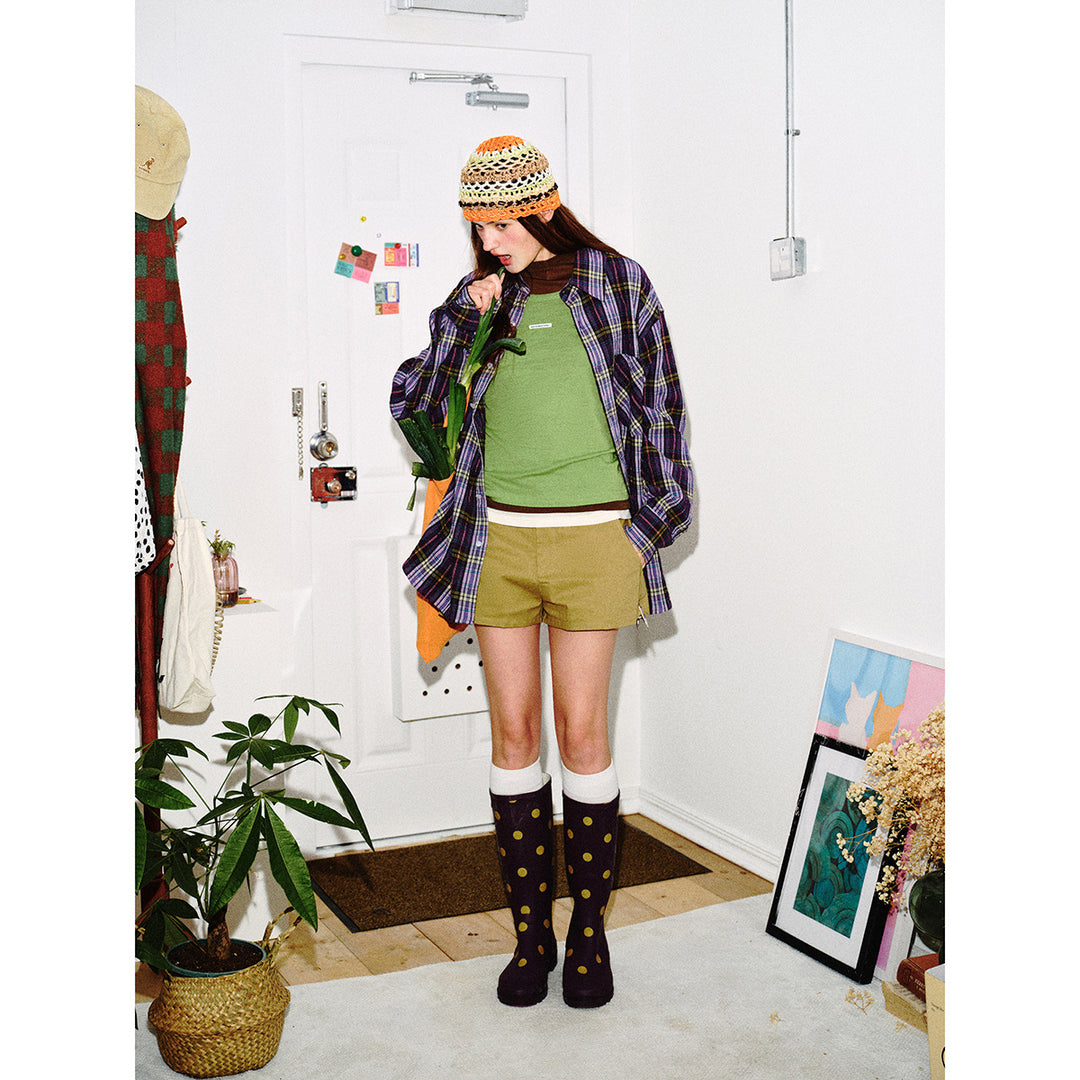 Unisex Loose Oversize Check Shirt in Vintage Look with Slanted Chest Pocket and Straight Hem Mune Fashion