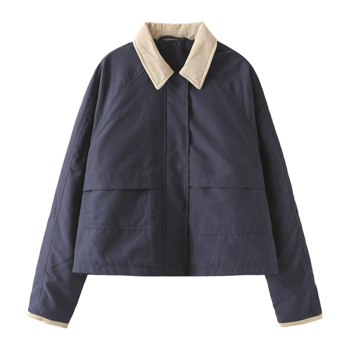 Women's short jacket with cord collar, concealed front placket and large patch pockets Mune Fashion