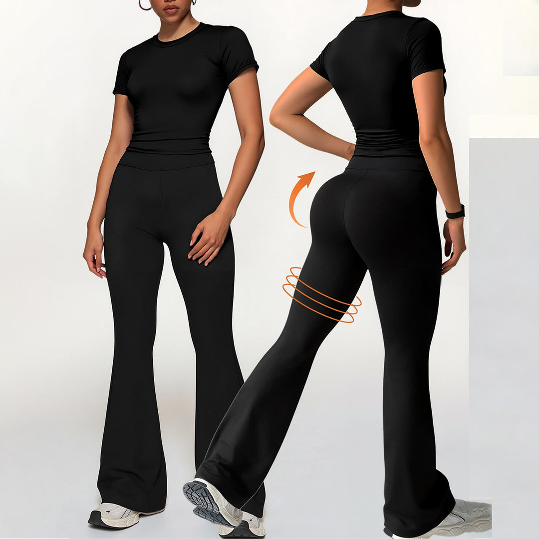 Women's sporty set with tailored crop top and slim-fit flared leggings Mune Fashion