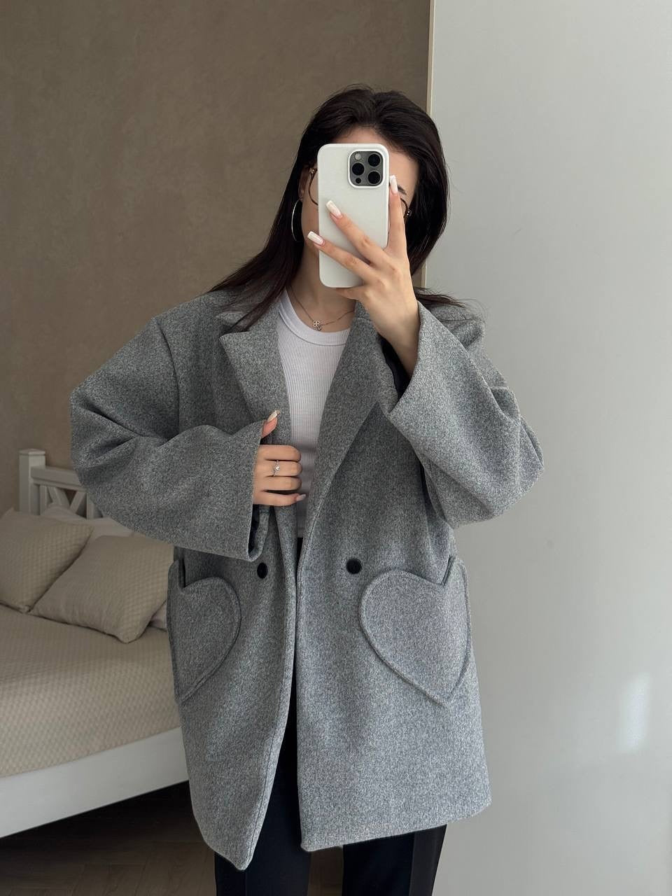 Women's Oversized Blazer-Coat with Heart-Shaped Pockets Mune Fashion