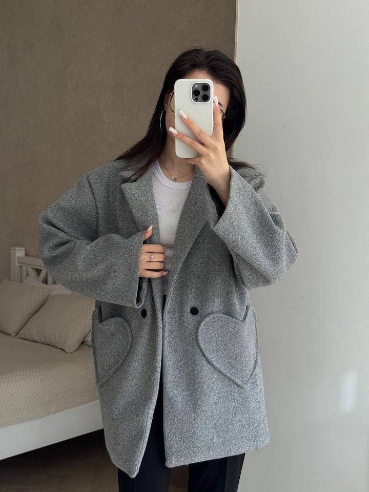 Women's Oversized Blazer-Coat with Heart-Shaped Pockets Mune Fashion