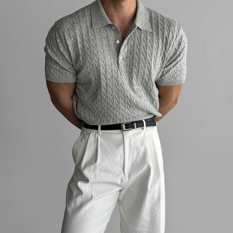 Men's Stylish Short Sleeve Knit Polo Shirt Mune Fashion