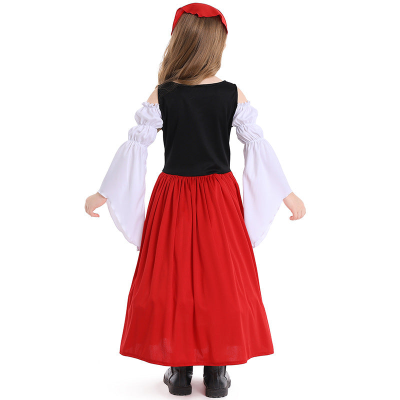Ladies medieval girl costume with laced bodice and headscarf Mune Fashion
