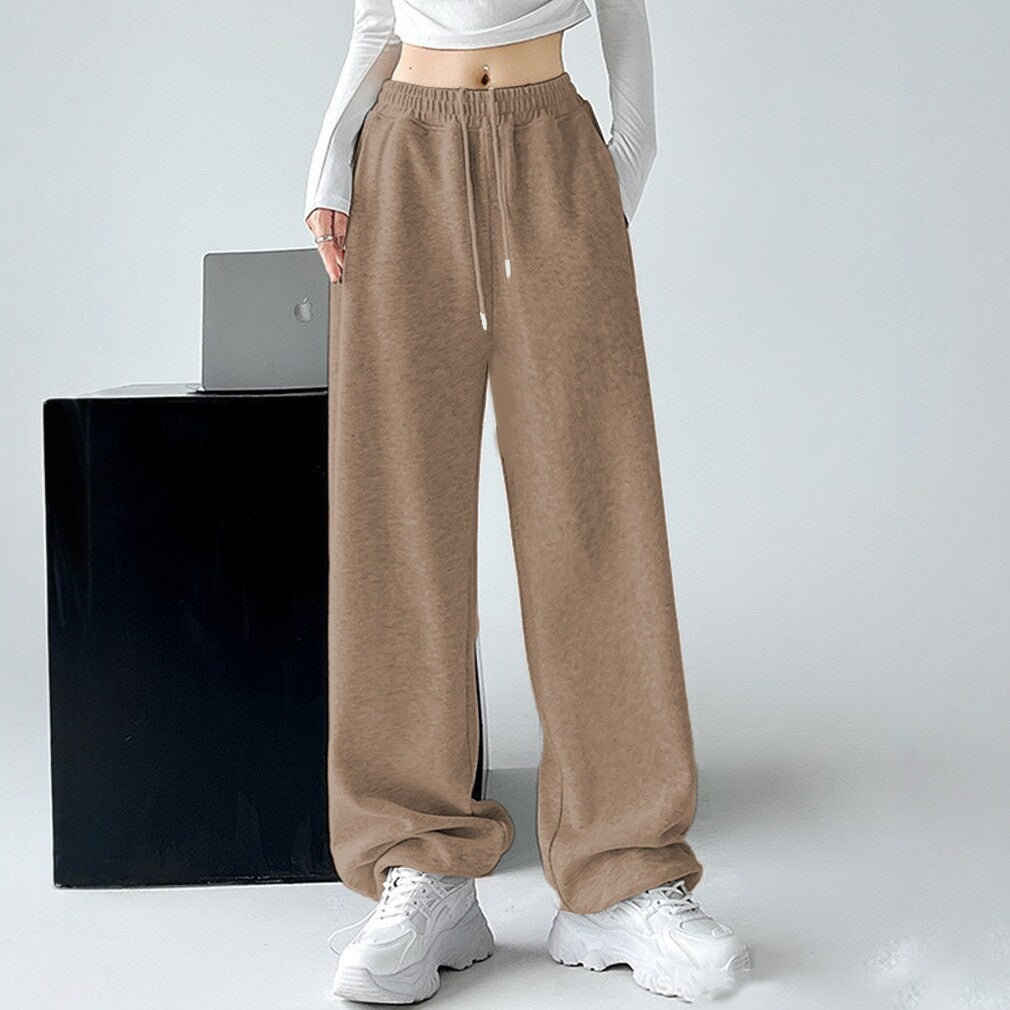 Ladies Nan extra wide palazzo sweatpants with high comfort waistband, side pockets, slit at hem and drawstring Mune Fashion