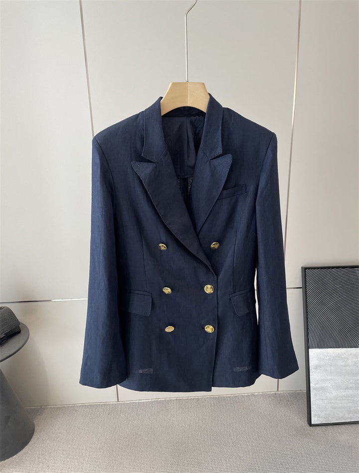 Ladies Elegant Double-Breasted Blazer with Decorative Buttons Mune Fashion