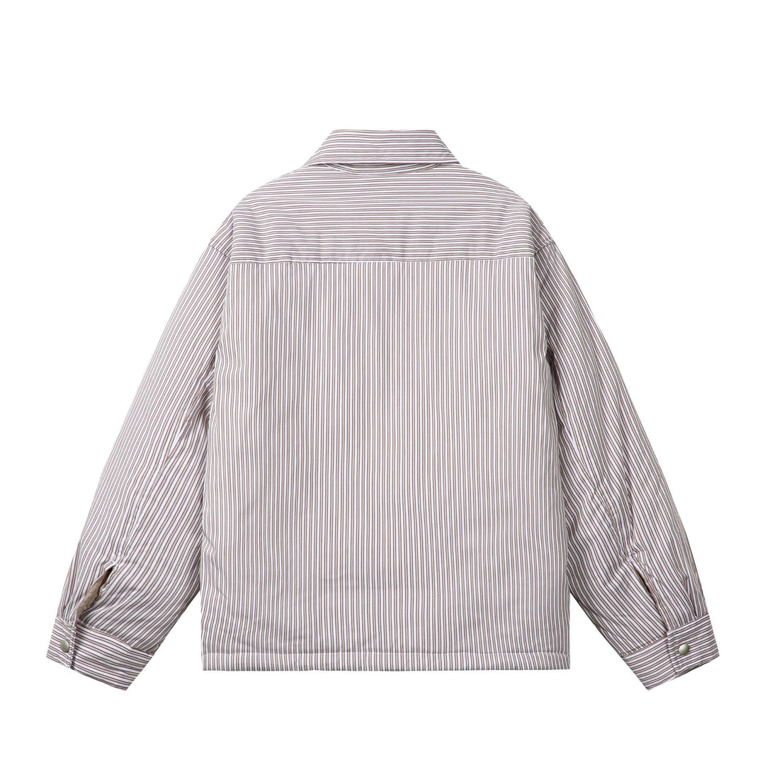 Unisex Striped Boxy Shirt Jacket with Snap Button Placket and Chest Pocket Mune Fashion