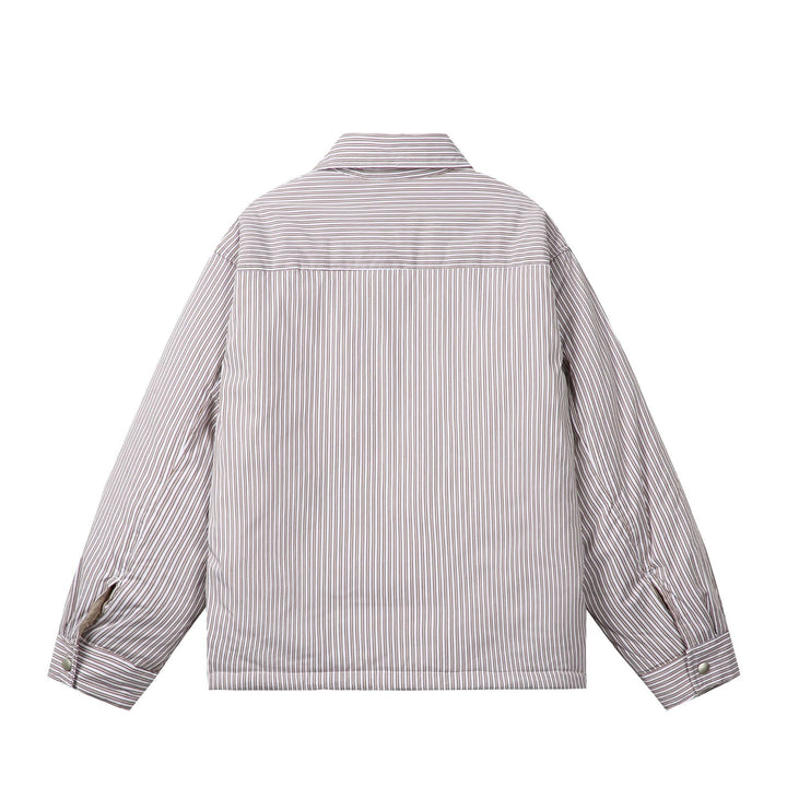 Unisex Striped Boxy Shirt Jacket with Snap Button Placket and Chest Pocket Mune Fashion