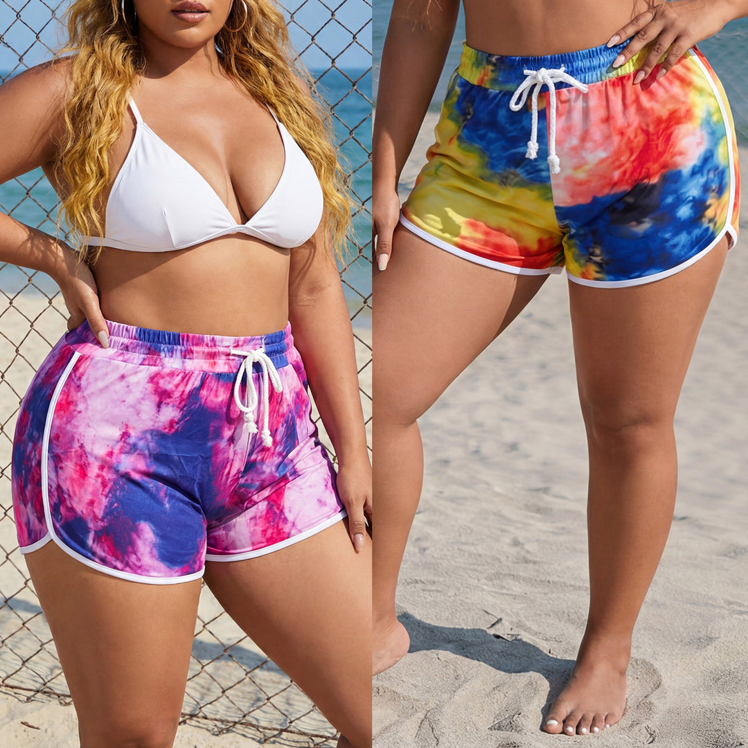 Women's sporty swim shorts with colorful tie-dye pattern Mune Fashion