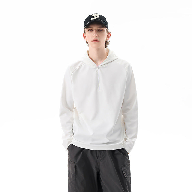 Men's Lightweight Half-Zip Hoodie in Oversized Relaxed Fit made of Technical Jersey Mune Fashion