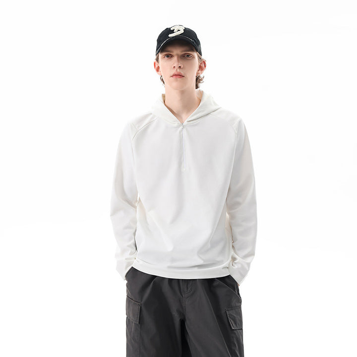 Men's Lightweight Half-Zip Hoodie in Oversized Relaxed Fit made of Technical Jersey Mune Fashion