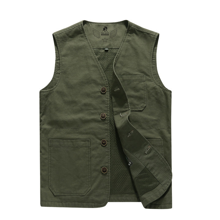 Men's Canvas Utility Vest with Mesh Lining and Multiple Pockets Mune Fashion