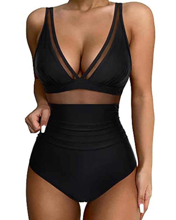 Women High-Cut Swimsuit with Transparent Inserts Mune Fashion