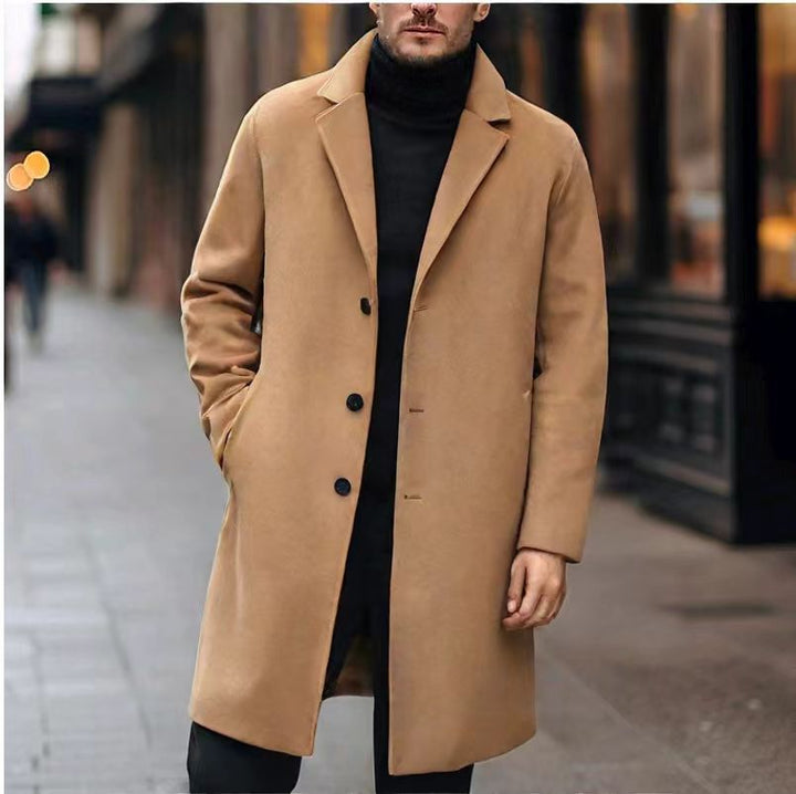 Men's elegant wool blend coat with lapel collar and straight cut Mune Fashion