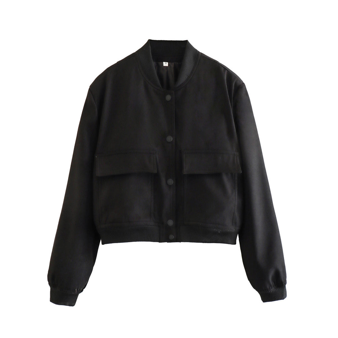 Women's Short Bomber Jacket with Leopard Print, Ribbed Cuffs, and Flap Pockets Mune Fashion