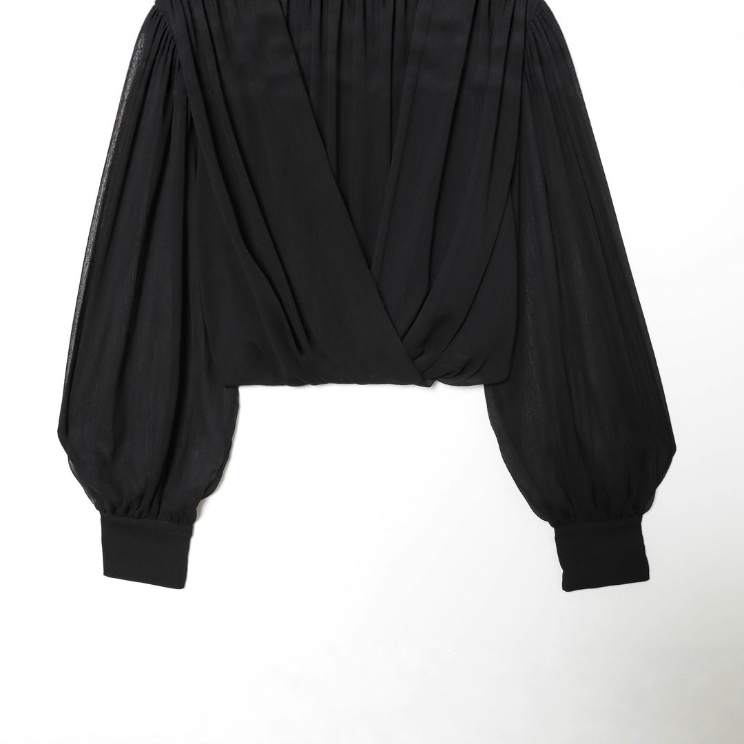 Women's draped cropped top with turtleneck and balloon sleeves Mune Fashion