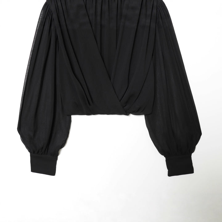 Women's draped cropped top with turtleneck and balloon sleeves Mune Fashion