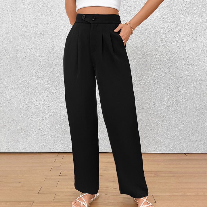 Ladies wide pleated trousers with high waist and button detail Mune Fashion