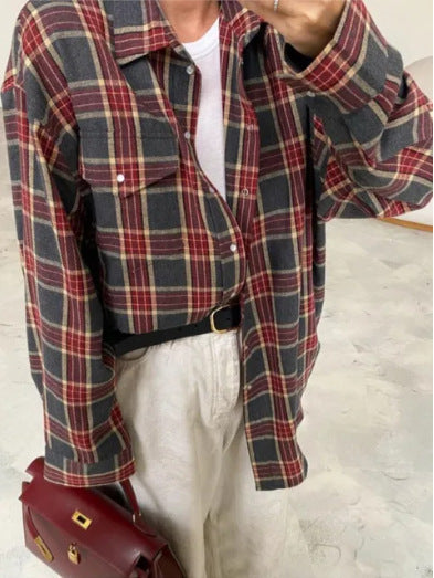 Women's Casual Checkered Blouse Mune Fashion