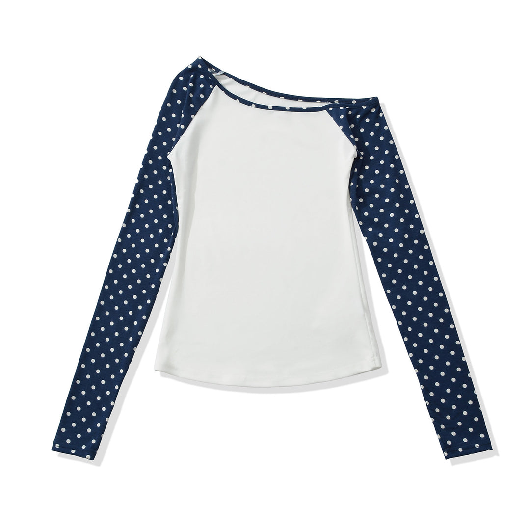 Ladies Asymmetrical Long Sleeve with Polka Dot Raglan Sleeves Mune Fashion