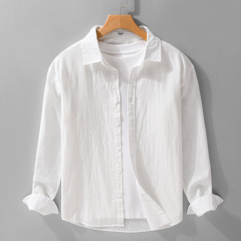 Men's Lightweight Crinkle Linen Cotton Shirt in Layering Style with Kent Collar Mune Fashion