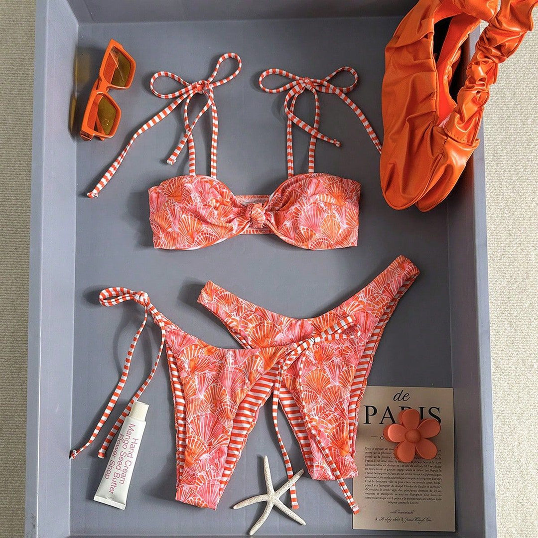 Women Bandeau Bikini with Ruffles and Side Ties Mune Fashion