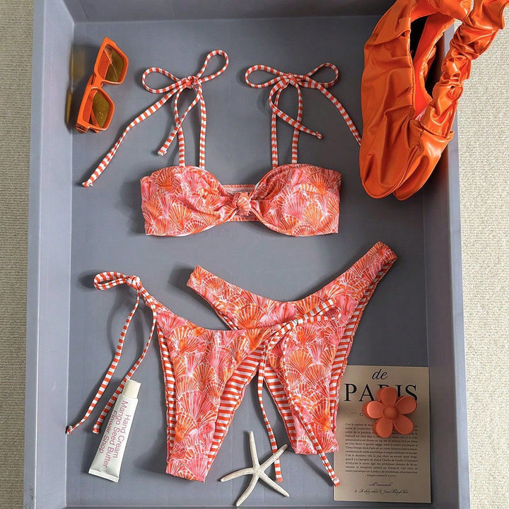 Women Bandeau Bikini with Ruffles and Side Ties Mune Fashion