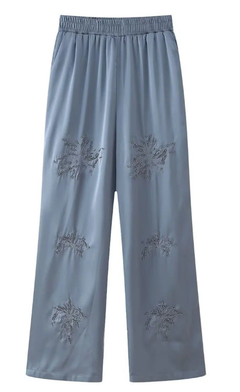 Women's embroidered silk-look blouse with sparkling crystal embellishments and shirt collar Mune Fashion