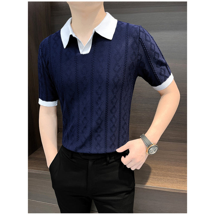 Men's Elegant Knit Polo with Contrast Collar Mune Fashion