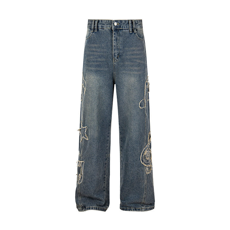 Women's jeans with high waistband, wide leg cut, stitch and destroy details Mune Fashion