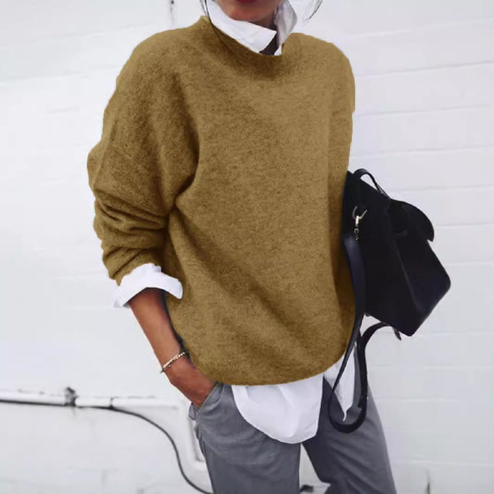 Women's Oversized Fine Knit Sweater with Stand-up Collar and Dropped Shoulder Mune Fashion
