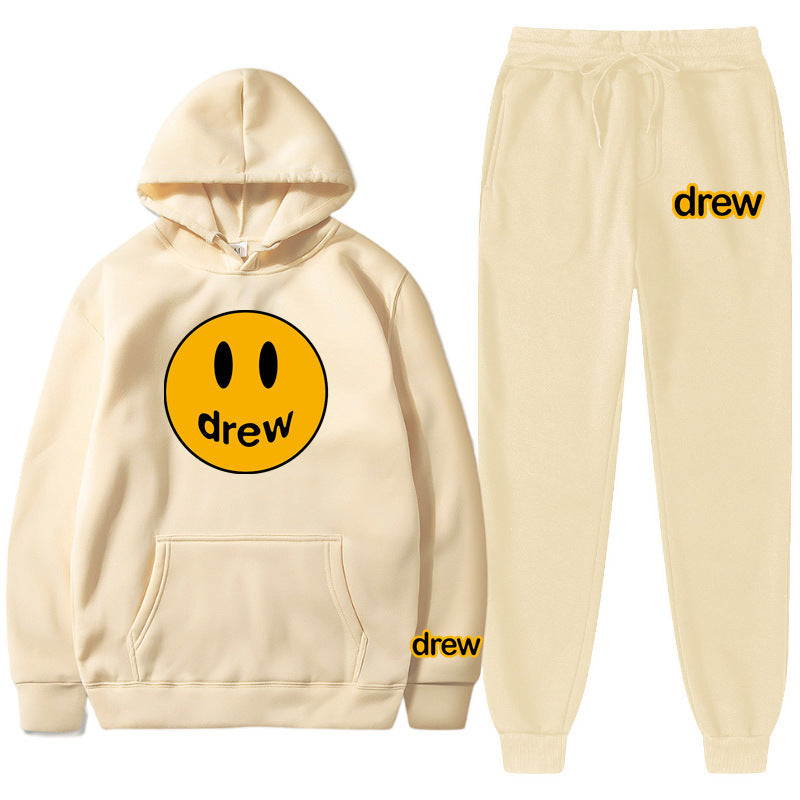 Unisex two-piece lounge set made of French terry with smiley print hoodie and tapered jogger pants Mune Fashion