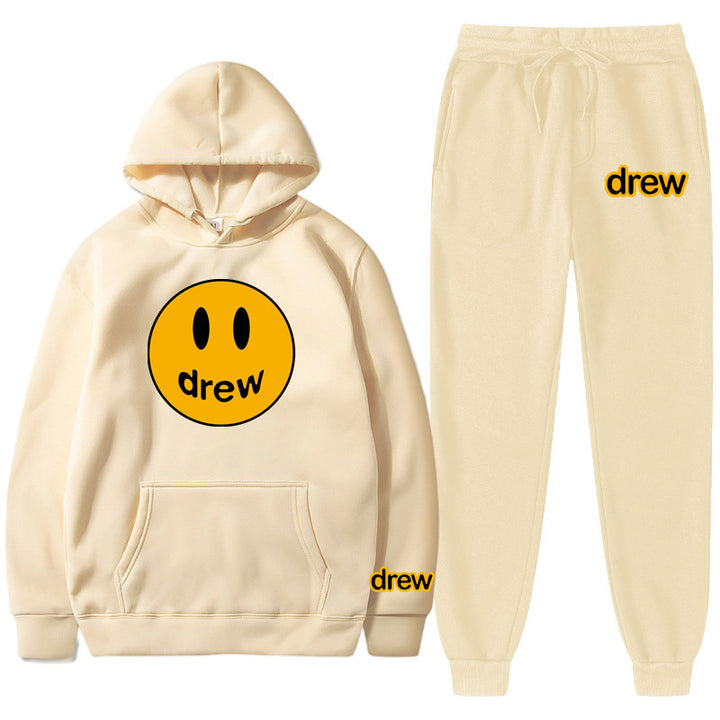Unisex two-piece lounge set made of French terry with smiley print hoodie and tapered jogger pants Mune Fashion
